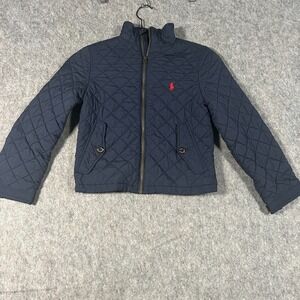 Polo Ralph Lauren Men's Quilted Jacket Size 8S Navy‎ Blue Zip Up Water-Repellent